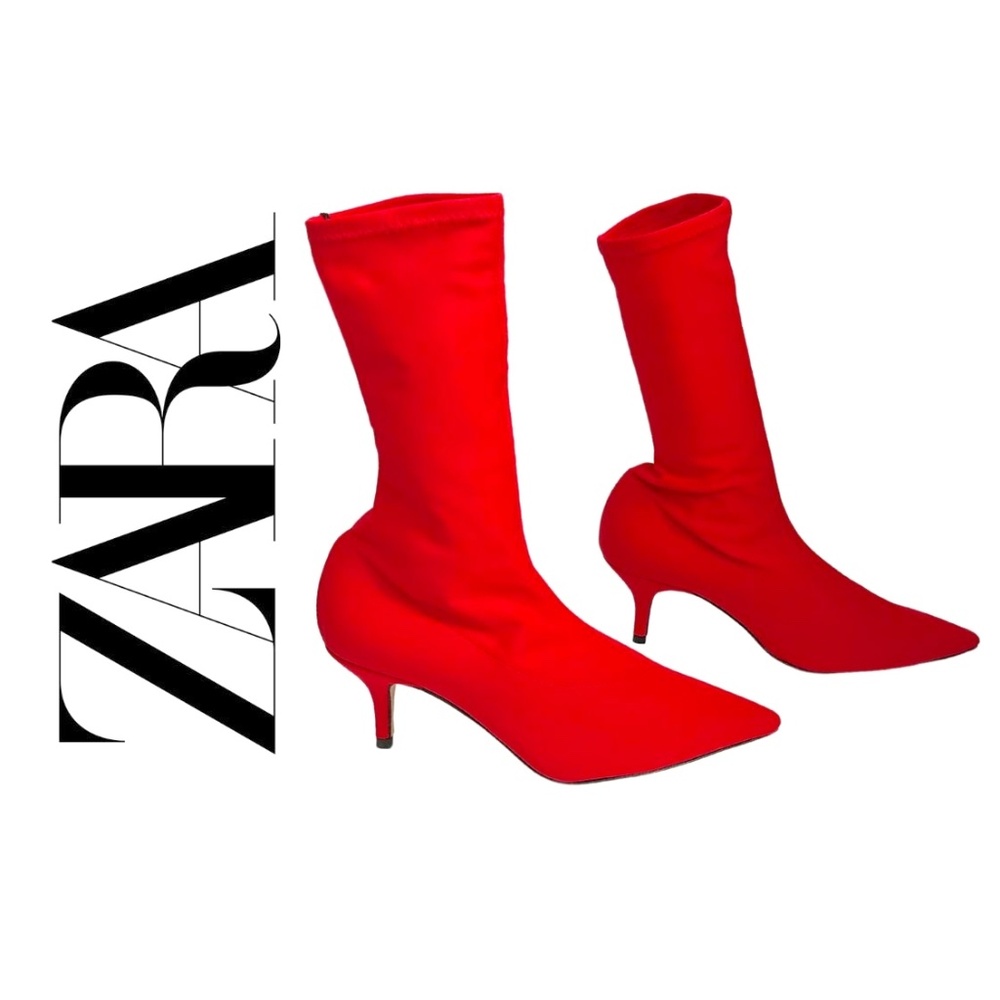NWT Zara Red Stretch Sock Style Ankle Boots // Size 39 EU 8 8.5